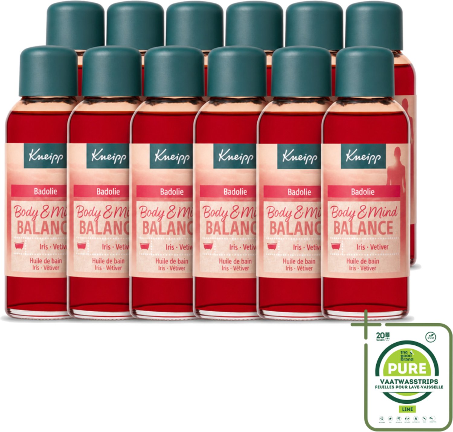 12 x Kneipp - Badolie - Body & Mind Balance - Iris & Vetiver - 100 ml - Grootverpakking - Vaatwasstrips - Badolie - Ontspanning - Energie - Natuurlijke Balans - Irisolie