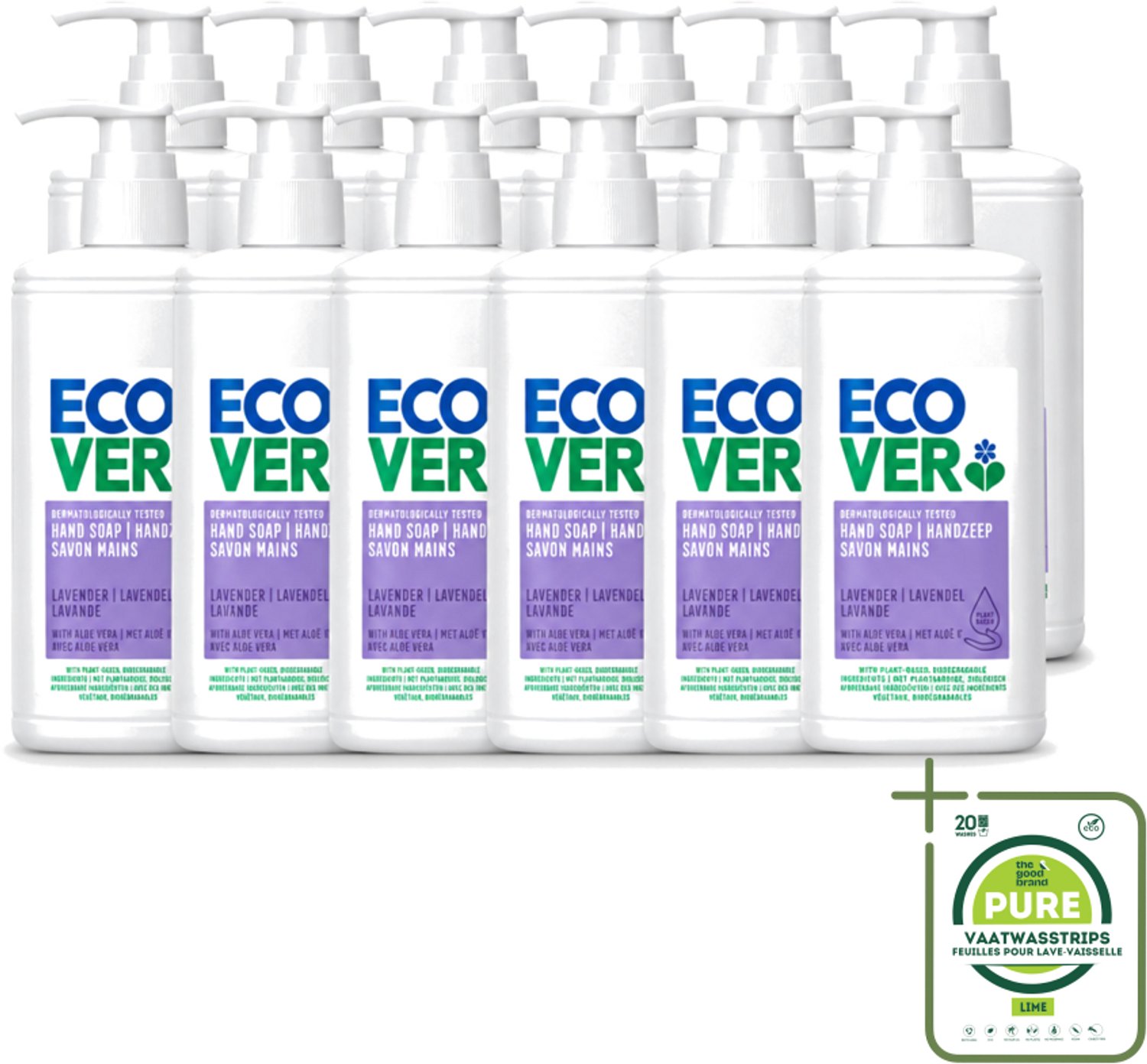 12 x Ecover - Handzeep - Lavendel & Aloë Vera - 250 ml - Grootverpakking - Vaatwasstrips - Handzeep - Natuurlijke Handzeep - Lavendel Handzeep - Aloë Vera Handzeep - Plantaardige Handzeep