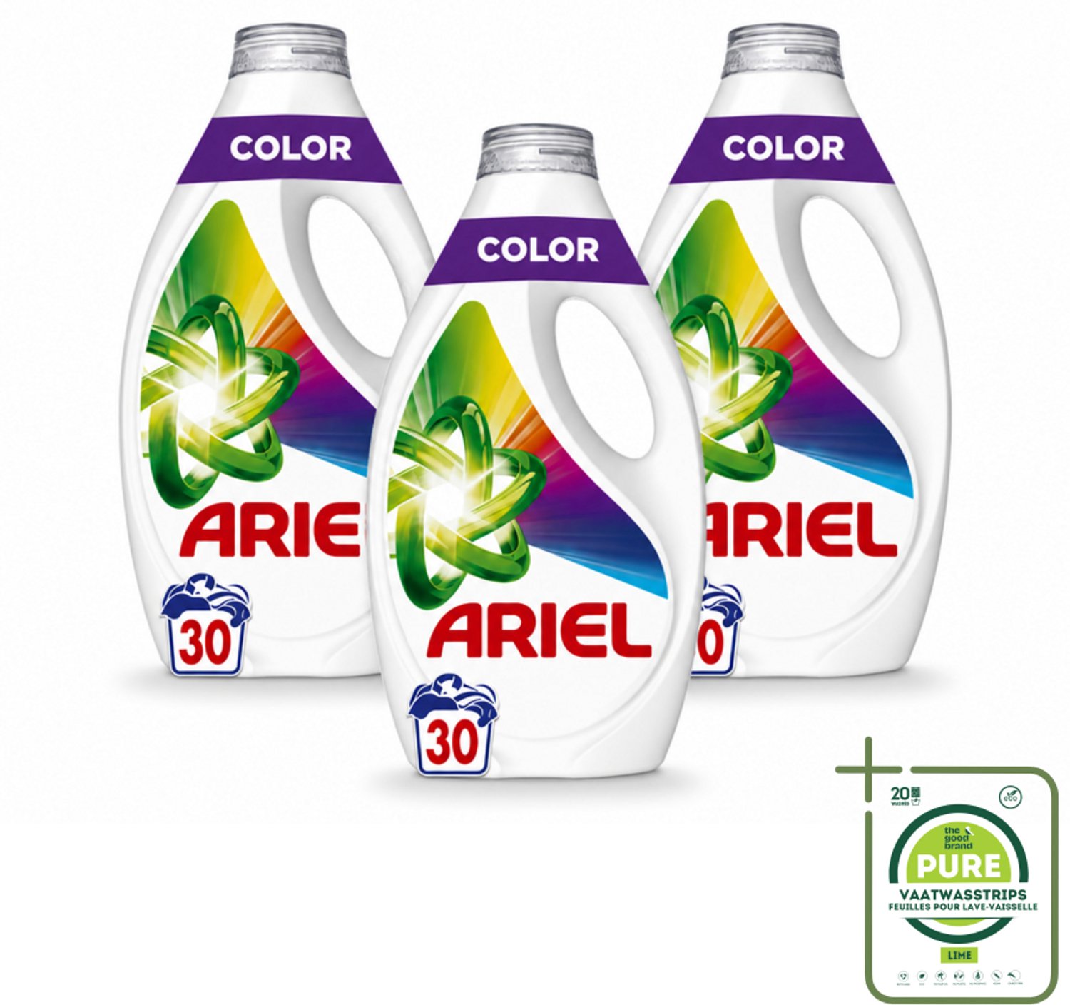 3 x Ariel - Vloeibaar Wasmiddel - Color - 30 Wasbeurten - 1350 ml - Grootverpakking - Vaatwasstrips - Kleurbehoud - Vlekverwijdering - Wasmiddel - Wasbeurt - Wasmachine