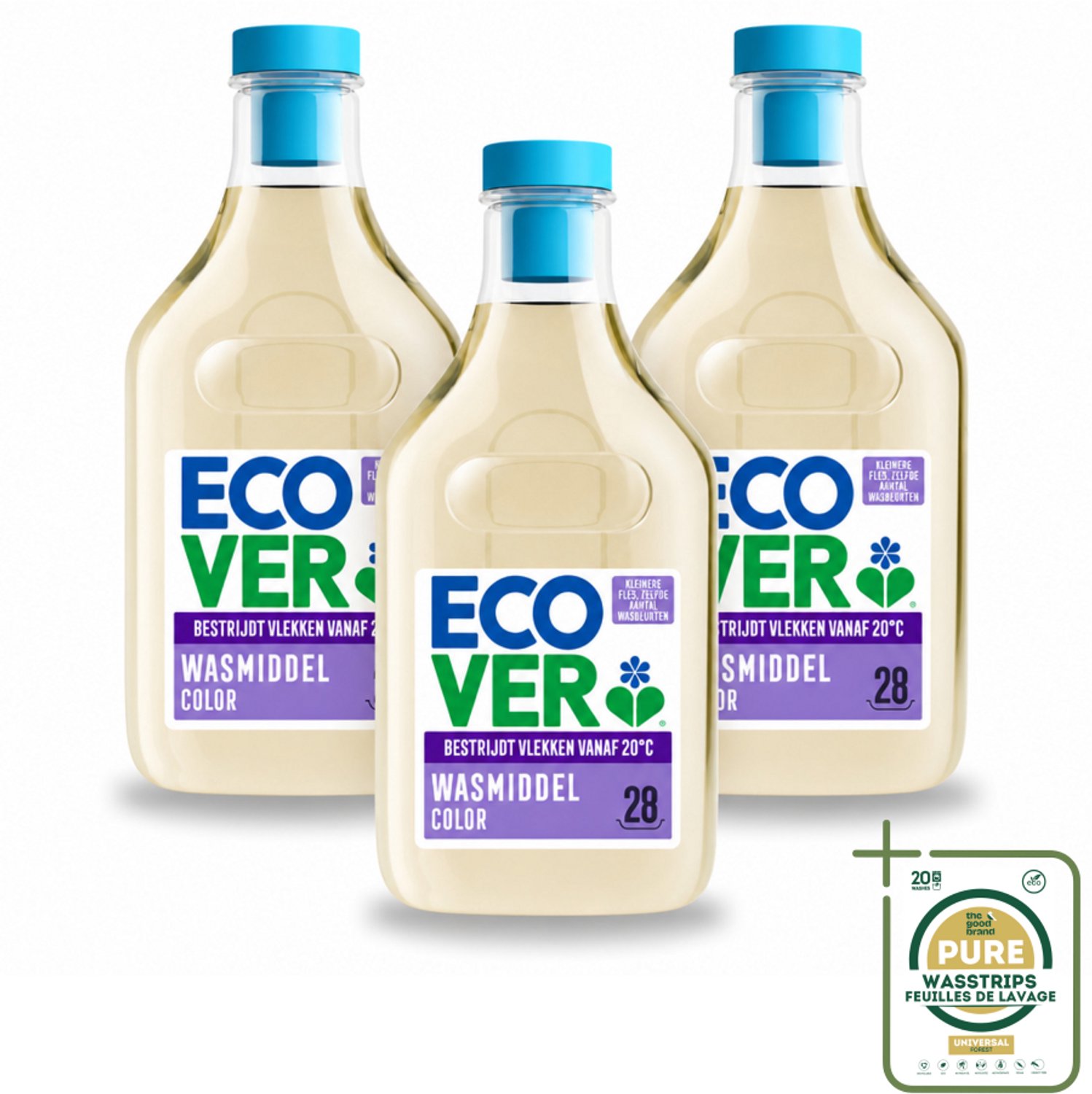 3 x Ecover - Vloeibaar wasmiddel - Color - Appelbloesem & Freesia - 1 liter - 28 wasbeurten - Wasstrips - Wasmiddel Kleurrijk - Natuurlijk Wasmiddel - Biologisch Afbreekbaar Wasmiddel - Vlekken Verwijderen - Frisse Geur Wasmiddel