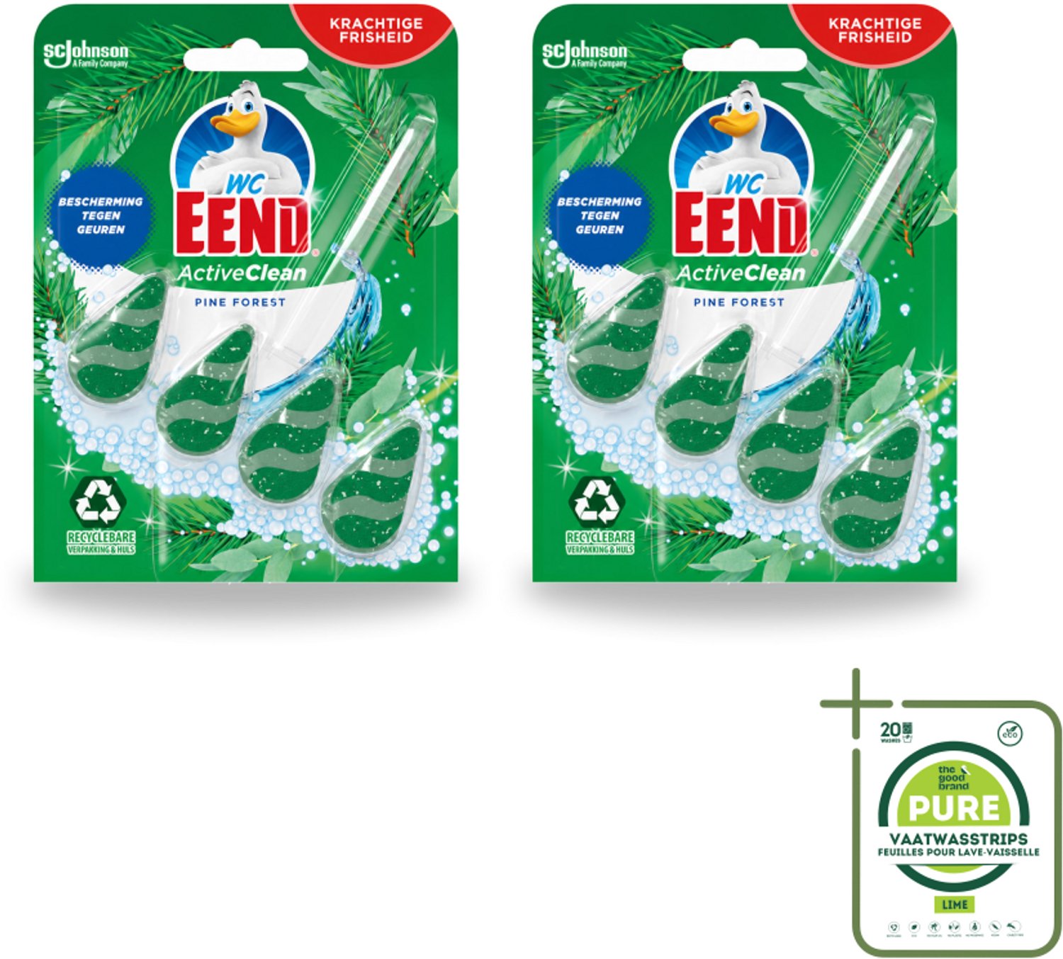2 x WC Eend - Active Clean Pine Forest - Toiletblok - 1 Toiletblok - Grootverpakking - Vaatwasstrips - Toiletblok - Reiniging Toilet - Dennengeur Toilet - Schuim Toilet - Aanslag Voorkomen