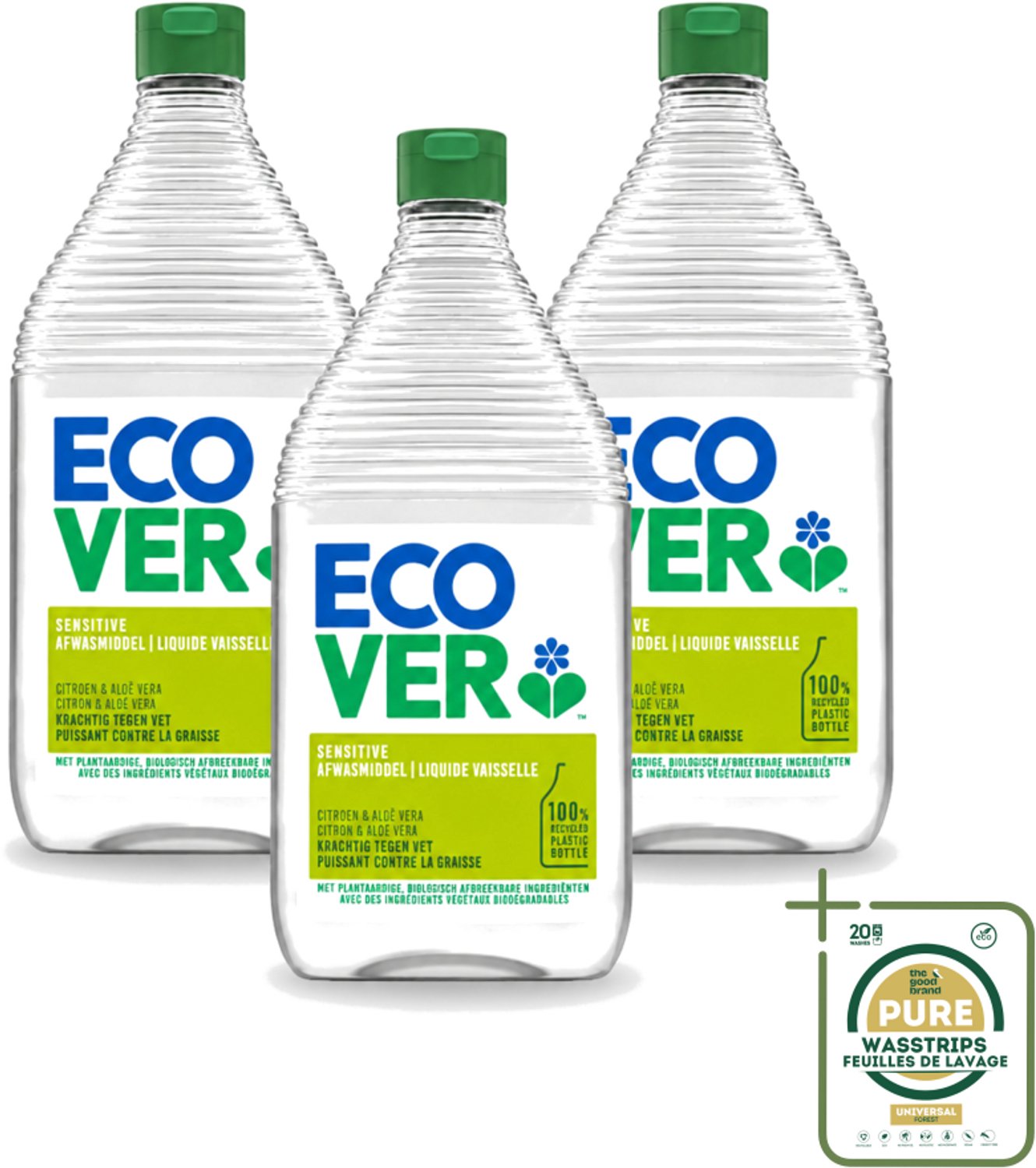 3 x Ecover - Afwasmiddel - Citroen & Aloë Vera - 950 ml - Afwasmiddel Citroen Aloë Vera - Natuurlijk Afwasmiddel - Plantaardig Afwasmiddel - Duurzaam Afwasmiddel - Huidvriendelijk Afwasmiddel