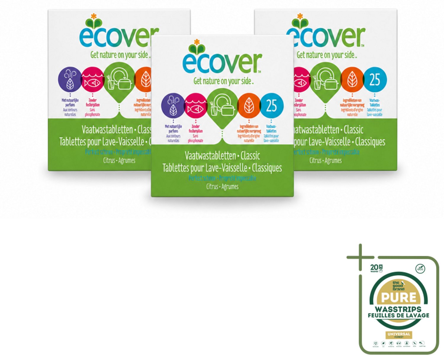 3 x Ecover - Vaatwastabletten Classic - 25 Tabs - Vaatwasmiddel - Vaatwastablet - Plantaardig Schoonmaken - Fosfaatvrij - Biologisch Afbreekbaar