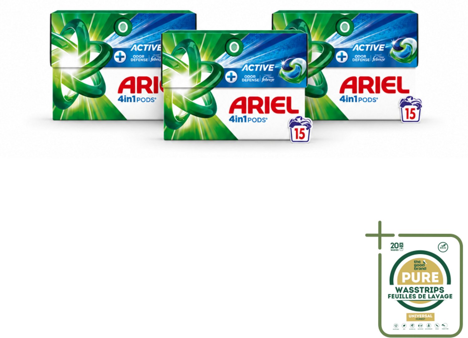 3 x Ariel - 4in1 Wasmiddel Pods - Actieve Geurbestrijding - 15 Pods - Wasstrips - Ariel 4in1 Pod - Geurverzorging - Zweetgeuren Verwijderen - Frisheid - Wasmiddel