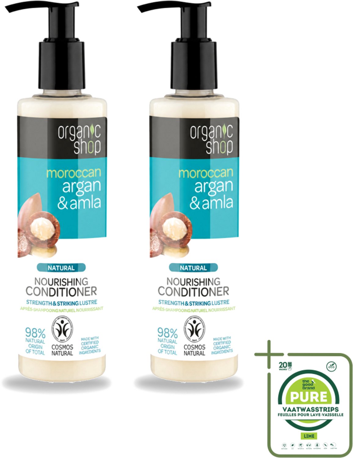 2 x Organic Shop - Conditioner Argan & Amla - Hydraterend en Verzorgend - 280 ml - Grootverpakking - Vaatwasstrips - Gekleurd Haar - Glans - Voeding - Natuurlijke Kleur - Haar Verzorging
