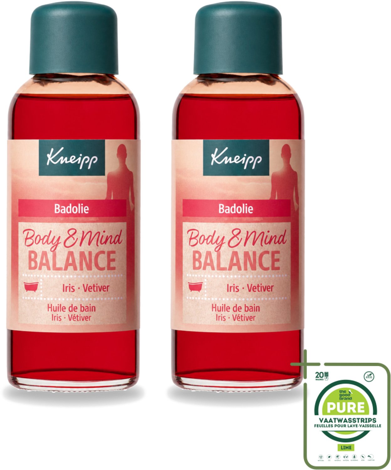 2 x Kneipp - Badolie - Body & Mind Balance - Iris & Vetiver - 100 ml - Grootverpakking - Vaatwasstrips - Badolie - Ontspanning - Energie - Natuurlijke Balans - Irisolie