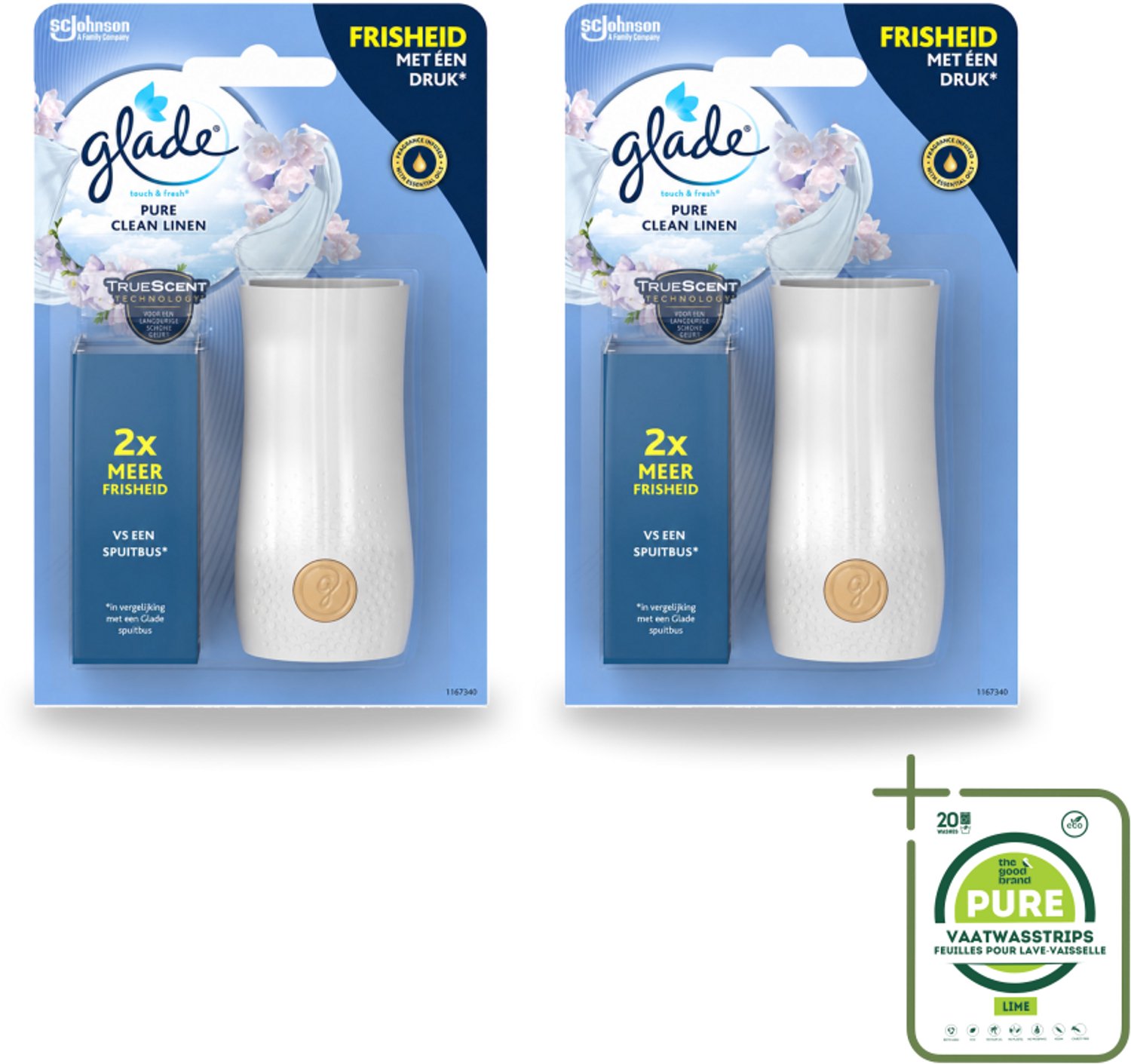 2 x Glade - Houder Touch & Fresh - Pure Clean Linen - 10 ml - Grootverpakking - Frisse Geur - Linnengoed - Touch & Fresh - Geurverspreiding - Ruimte Verfrissen