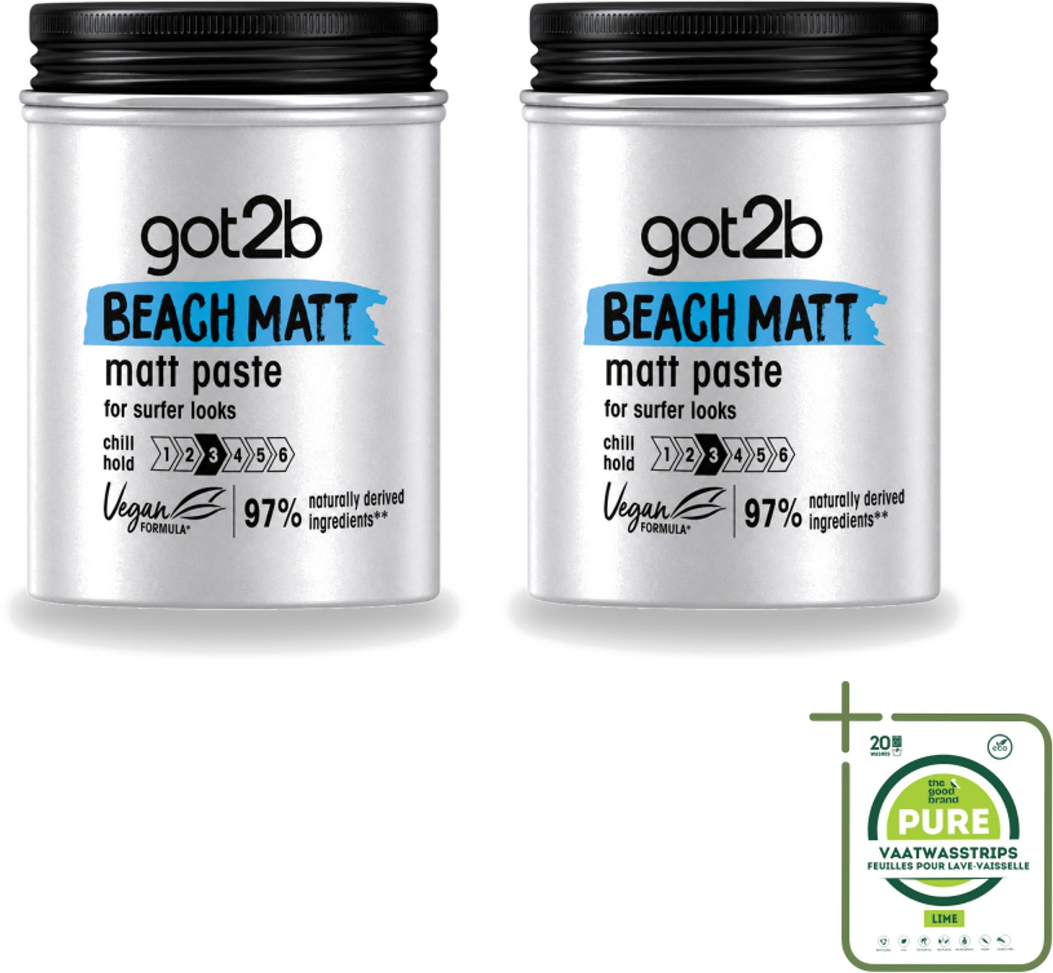 2 x Got2B - Styling Paste - Beach Matt - 100 ml - Grootverpakking - Beach Look - Matte Styling - Surfer Look - Natuurlijke Styling - Vegan Styling