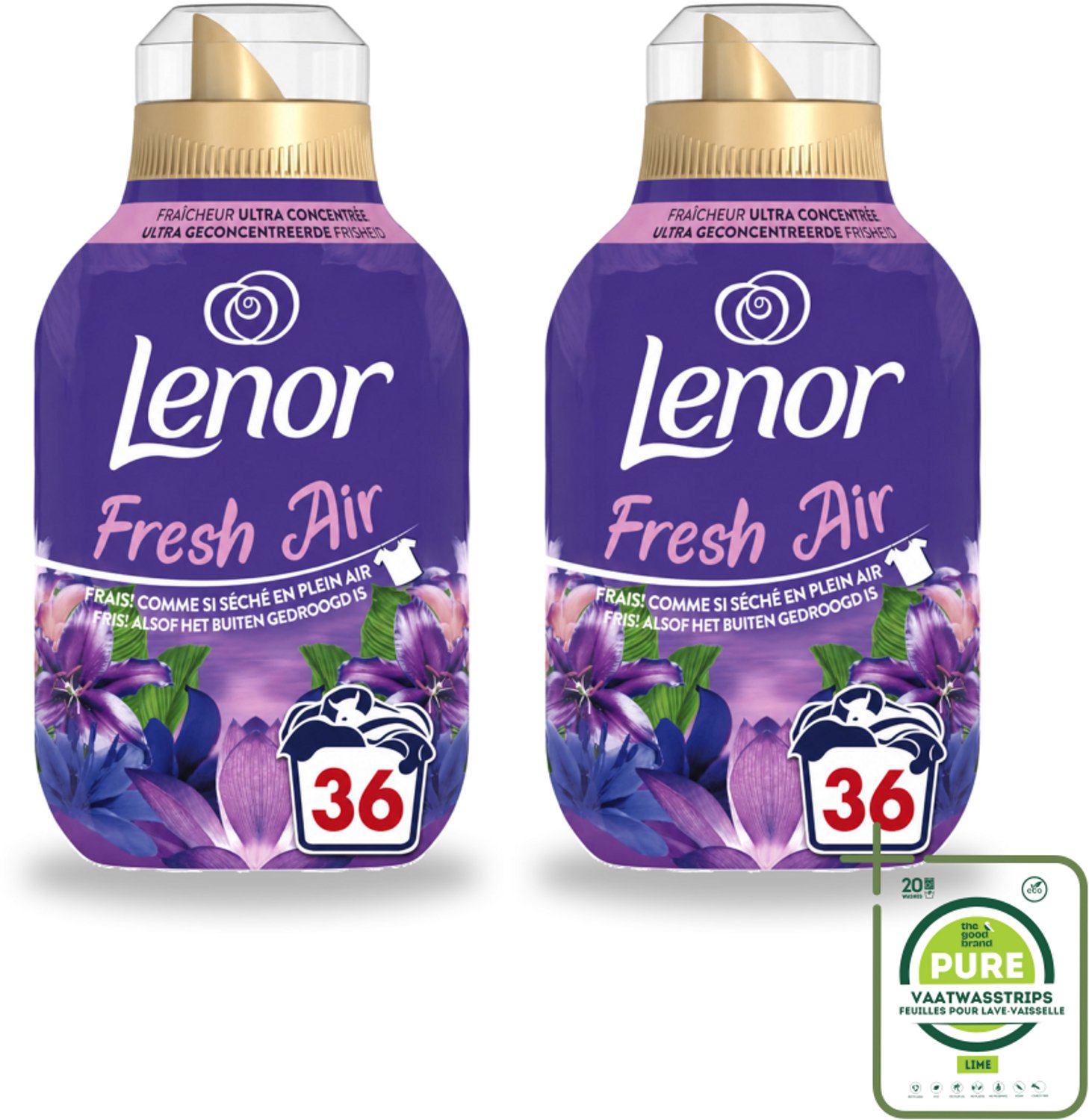 2 x Lenor - Wasverzachter - Fresh Air Maneschijn - Ultra Geconcentreerd - 36 Wasbeurten - Grootverpakking - Vaatwasstrips - Wasverzachter - Frisheid - Buiten Geur - Wasgoed - Kledingbescherming