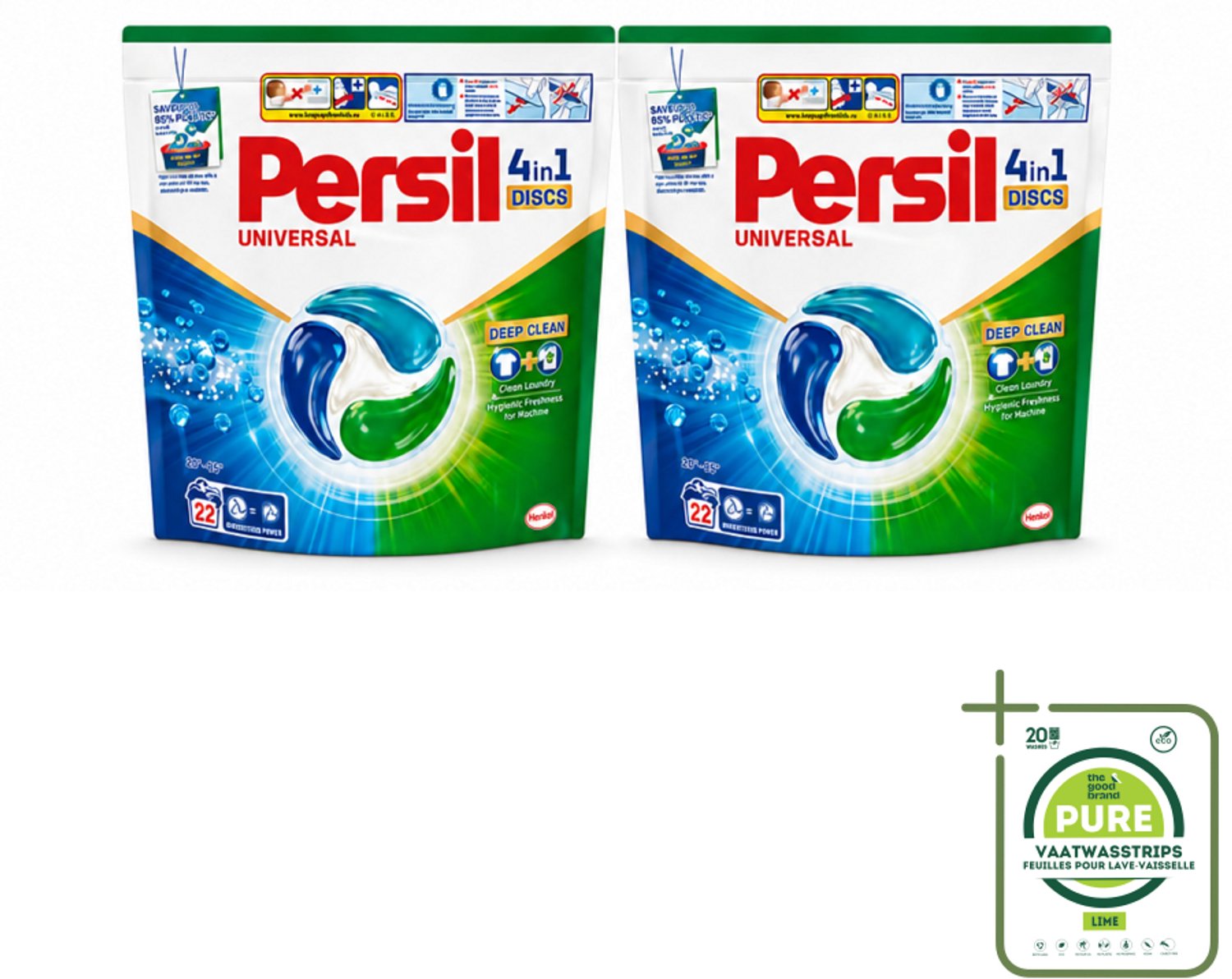 2 x Persil - Wasmiddel - Wasmiddelcapsules Discs Universal - Voor Witte Was - 22 wasbeurten - Grootverpakking - Vaatwasstrips - Persil 4in1 Discs - Witte Was - Vlekverwijdering - Diepe Reiniging - Frisse Wasmachine