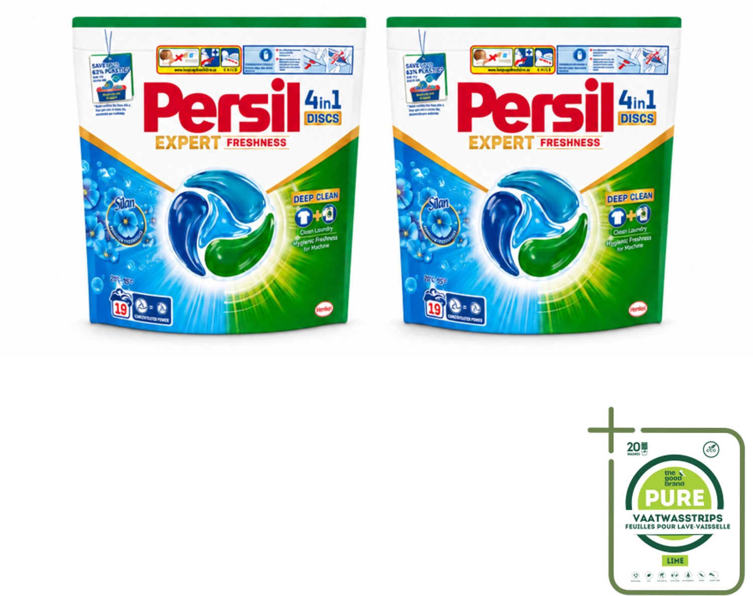 2 x Persil - Wasmiddel - Wasmiddelcapsules Freshness by Silan - Langdurige Frisheid - 19 wasbeurten - Grootverpakking - Vaatwasstrips - Wasmiddelcapsules - Frisheid - Diepe Reiniging - Silan - Wasmachine