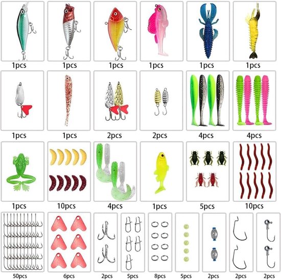 133-delige kunstaas-set (inclusief opbergdoos) – Geschikt voor het vangen van largemouth bass, forel, snoek en zeebaars in rivieren, meren en de zee. — afbeelding 2