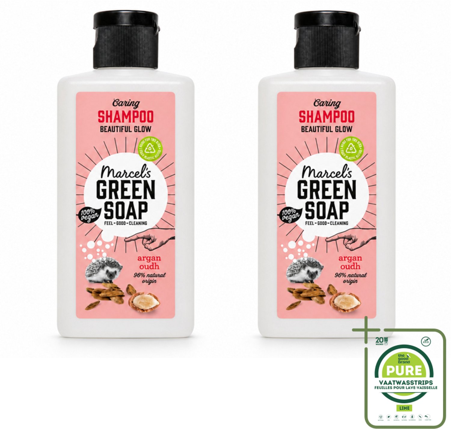 2 x Marcel's Green Soap - Shampoo - Caring Argan & Oudh - Milde verzorging - 100 ml - Grootverpakking - Vaatwasstrips - Zachte Shampoo - Natuurlijke Verzorging - Argan En Oudh - Biologisch Afbreekbaar - Vegan Shampoo