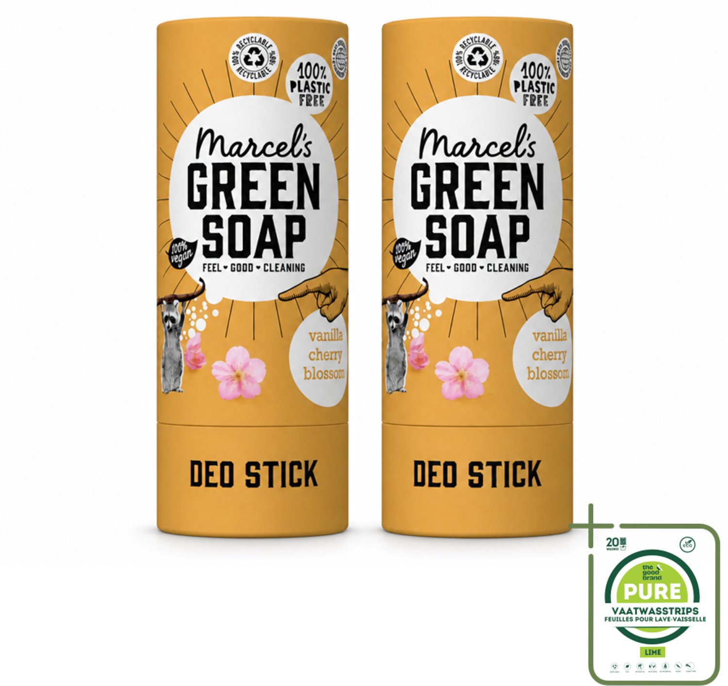 2 x Marcel's Green Soap - Deodorant Stick - Vanille & Kersenbloesem - Langdurige frisheid - 40 gr - Grootverpakking - Deodorantstok - Natuurlijke Deodorant - Duurzame Deodorant - Vegan Deodorant - Biologische Deodorant