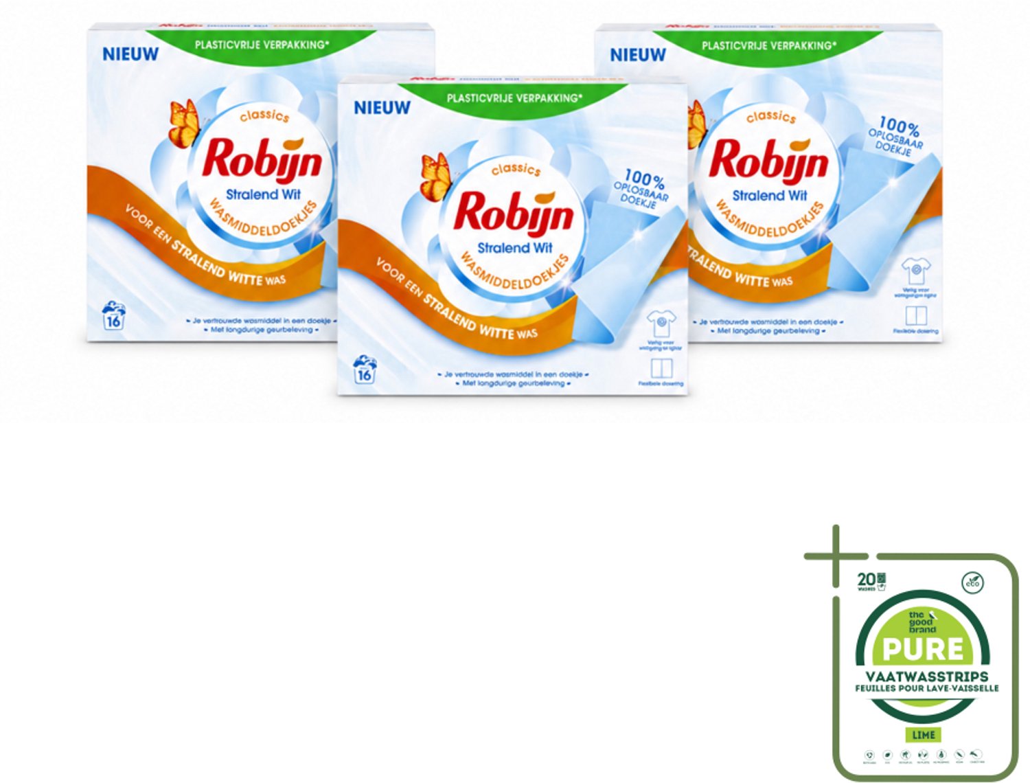 3 x Robijn Classics - Stralend Wit - Wasmiddeldoekjes - 16 Wasstrips - Grootverpakking - Vaatwasstrips - Wasmiddeldoekjes - Stralend Wit - Wasdoekjes - Robijn - Wasverzachter