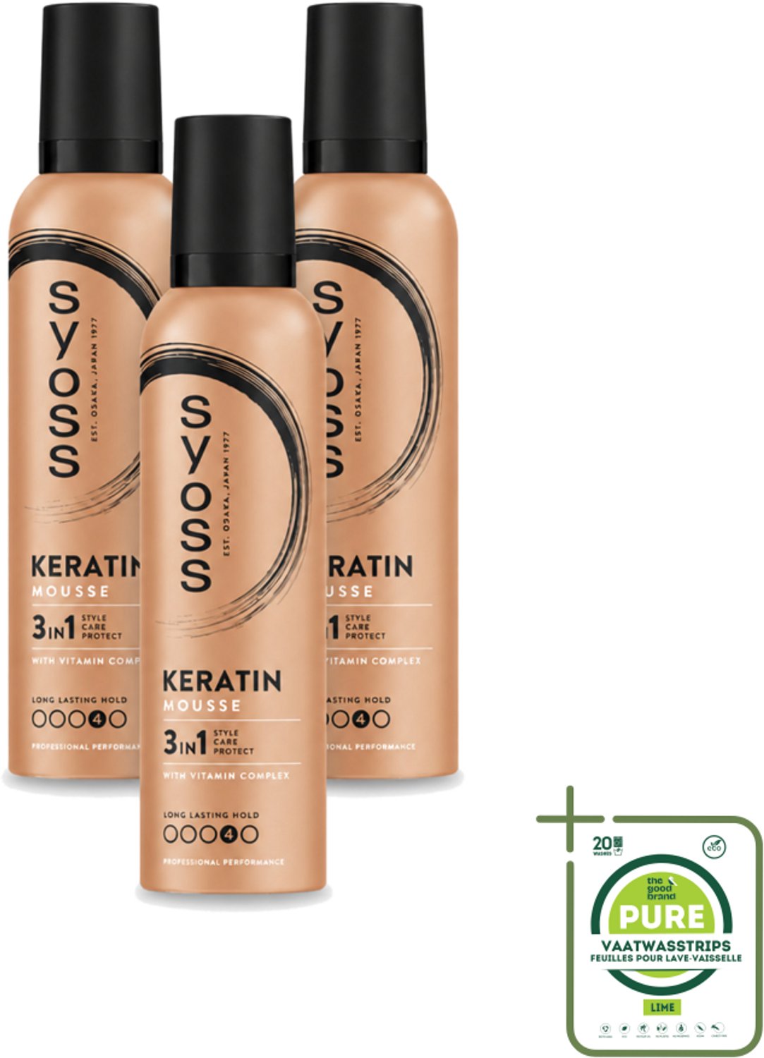 3 x Syoss - Keratin - Haarmousse - Versterkt Haarvezels - 250 ml - Grootverpakking - Haarmousse - Keratine - Haarversterking - Styling - Haarverzorging