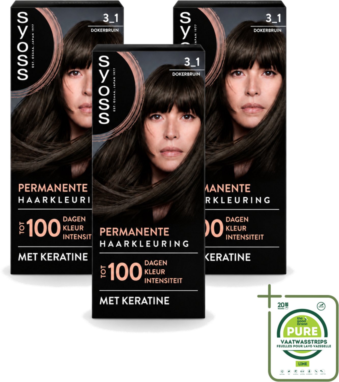 3 x SYOSS - Permanent Coloration 3-1 - Haarverf - Permanente Haarkleuring - Donkerbruin - Grijsdekking - Grootverpakking - Vaatwasstrips - Permanente Haarkleuring - Donkerbruine Kleur - Grijsdekking - Keratine-formule - Haarkleur Resultaat