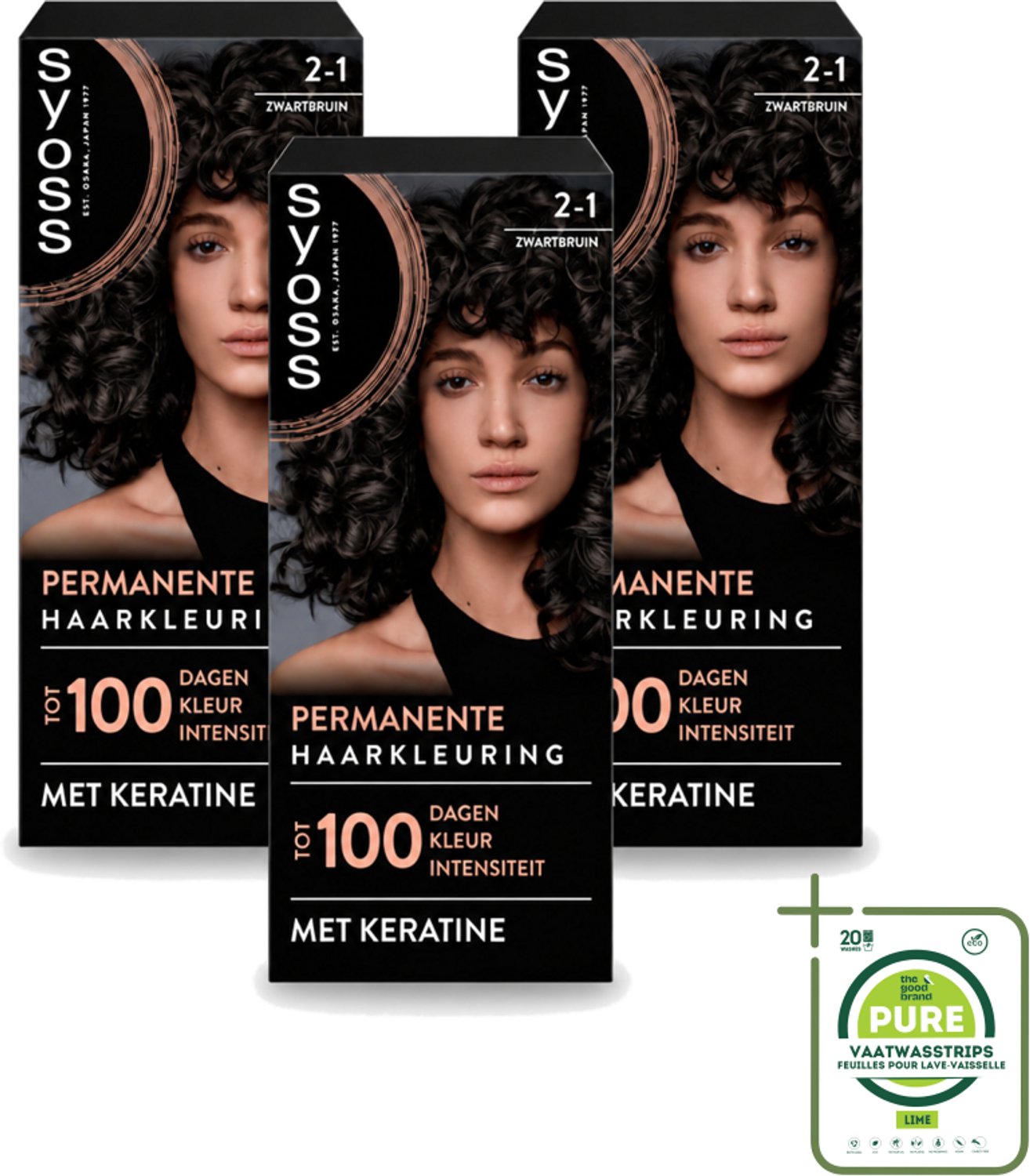 3 x SYOSS - Coloration 2-1 Zwartbruin - Haarverf - Grijsdekking - Vermindert Haarbreuk - Grootverpakking - Vaatwasstrips - Haarkleur - Permanente Haarkleuring - Grijsdekking - Keratine - Haarverzorging