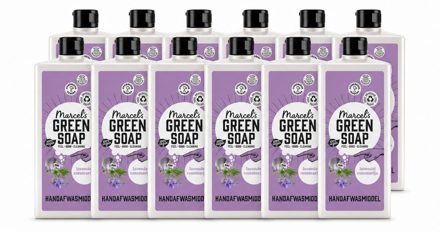 12 x Marcel's Green Soap - Afwasmiddel - Lavendel & Rosemarijn - Voor dagelijks gebruik - 500 ml - Voordeelverpakking - 12 stuks