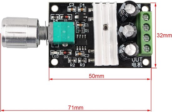 2 Stuks PWM DC Motor Speed Controller, 6V 12V 24V 28V 3A 80W DC Motor Speed Controller PWM Verstelbare Variabele Snelheid Schakelaar DC Motor Driver 1203BK — afbeelding 5