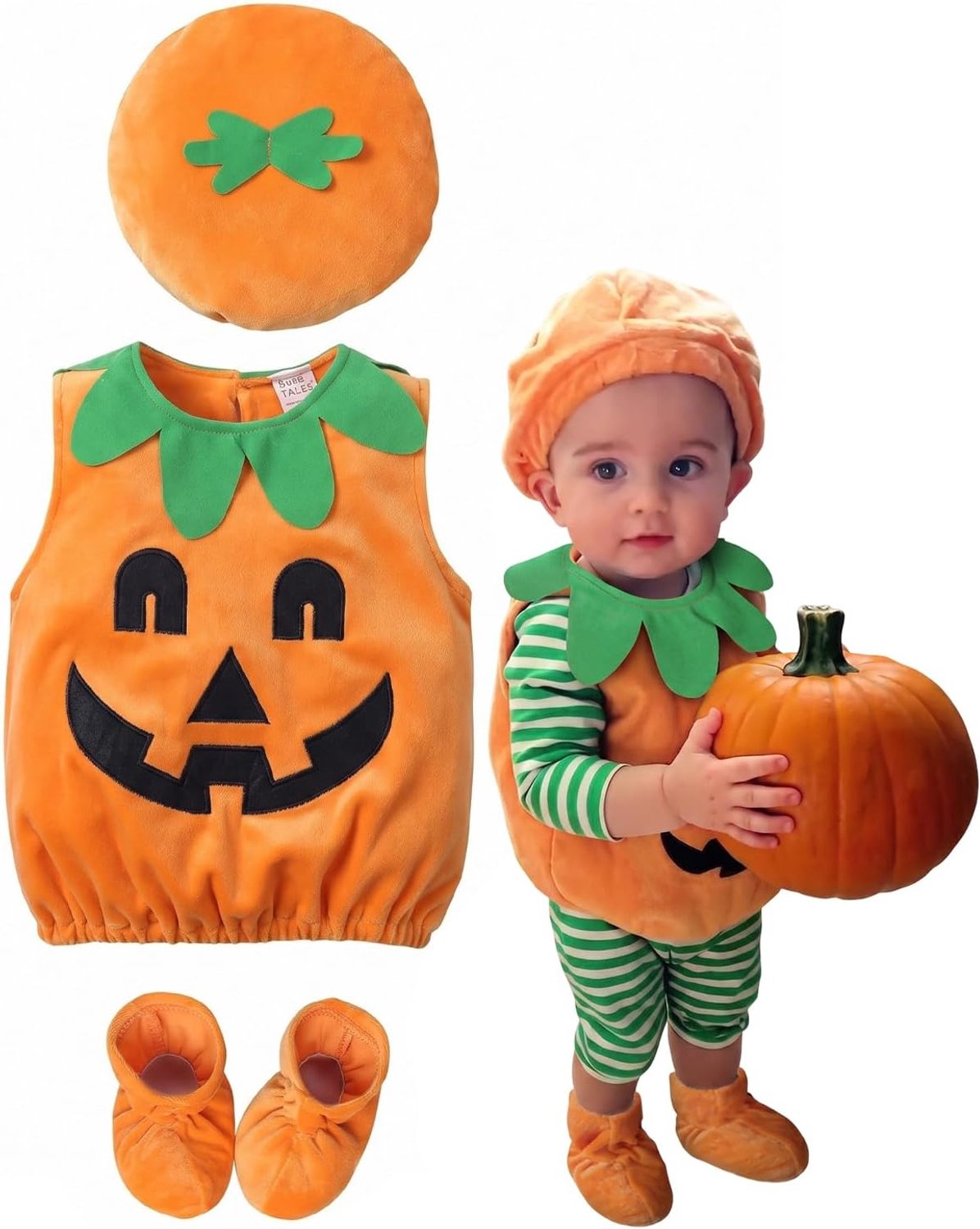 Halloweenkostuum pompoen voor pasgeborenen, 1 set, zachte en ademende kinderjurk, lichte en comfortabele kleding voor feestjes, make-up of snoep en foto's