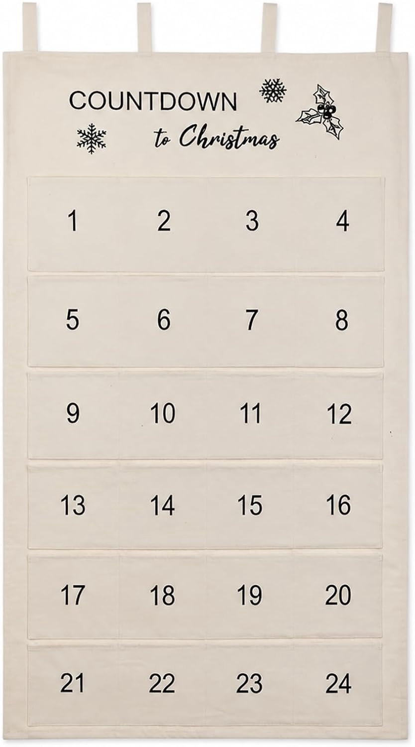 Adventskalender Stof, beige wandbehang 60x120 cm, met stang