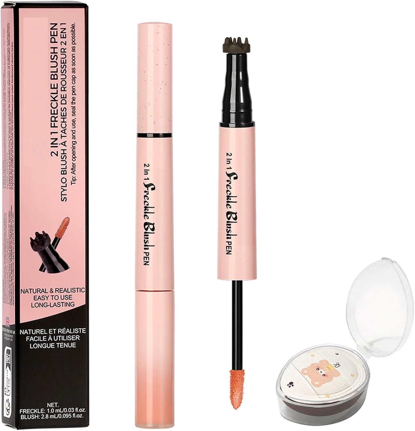 2-in-1 sproetenpen met rouge, natuurlijke sproetenstift, waterbestendig, veegvast, nepsproetenstift, sproetenstift, voor dagelijks gebruik, concert, party, zongekuste make-up