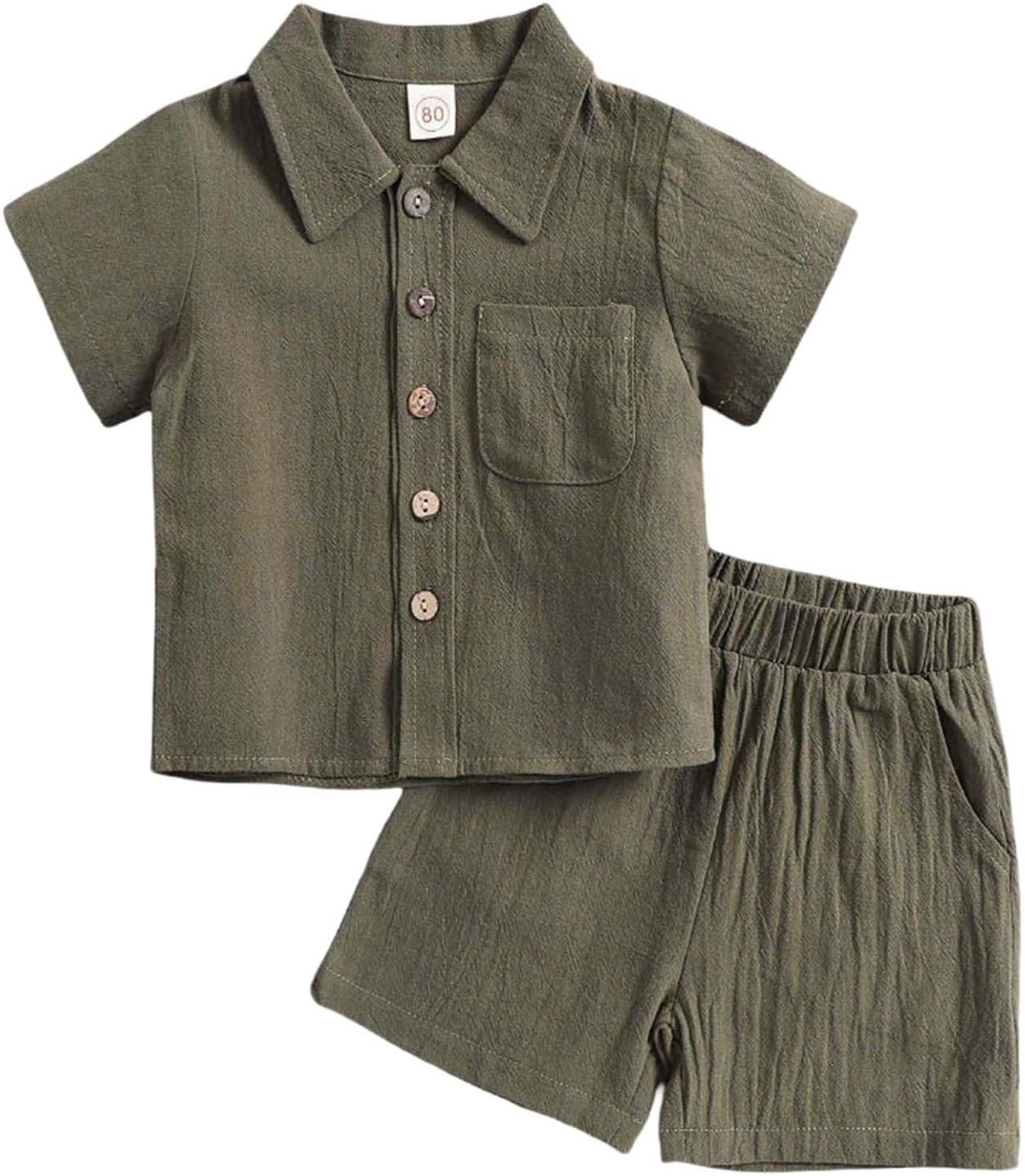 Générique Zomeroutfit voor jongens, linnen overhemd en shorts, vrijetijdskleding voor peuters, dagelijks gebruik, ademend en comfortabel, tweedelige outfit voor kinderen