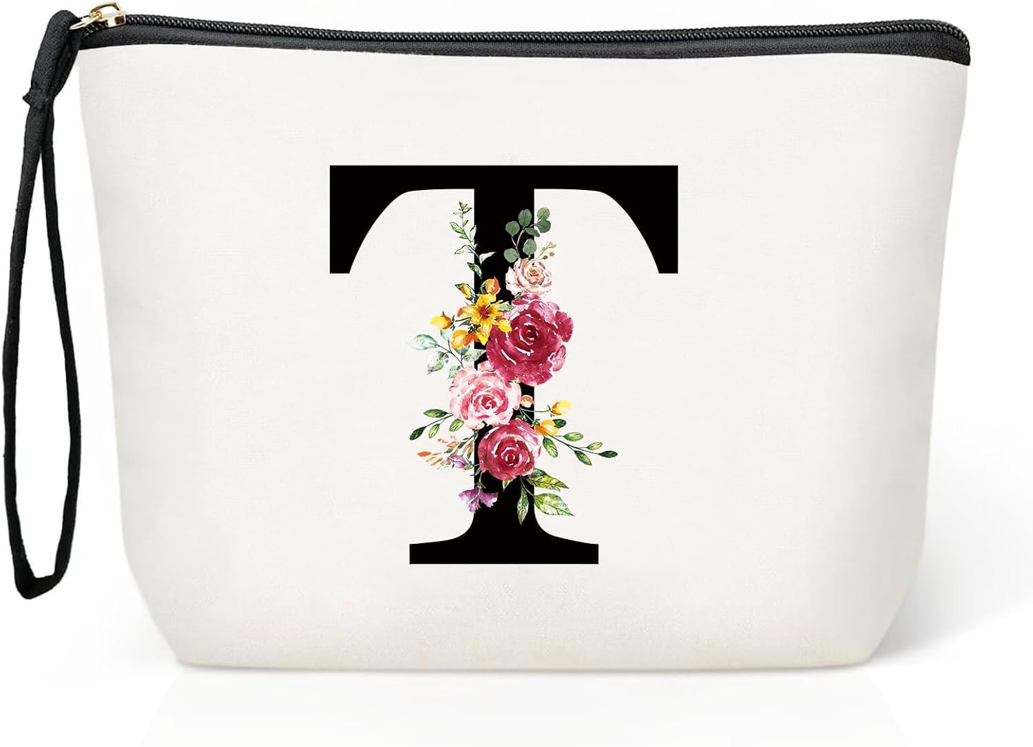 Grote make-uptas voor dames, personaliseerbaar, met initialen, canvas make-uptas, reis-make-uptas, cadeau voor verjaardag, Kerstmis voor vrouwen, vriendinnen, beste vrienden, T, Individueel en