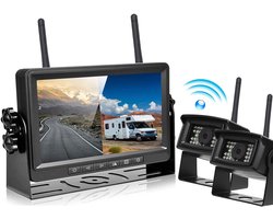 Podofo Achtercamera, draadloze AHD met scherm, 7 inch HD, digitaal signaal, 2-delig scherm, IP69, waterdicht, groothoek, nachtzicht voor auto, DC 12-36 V