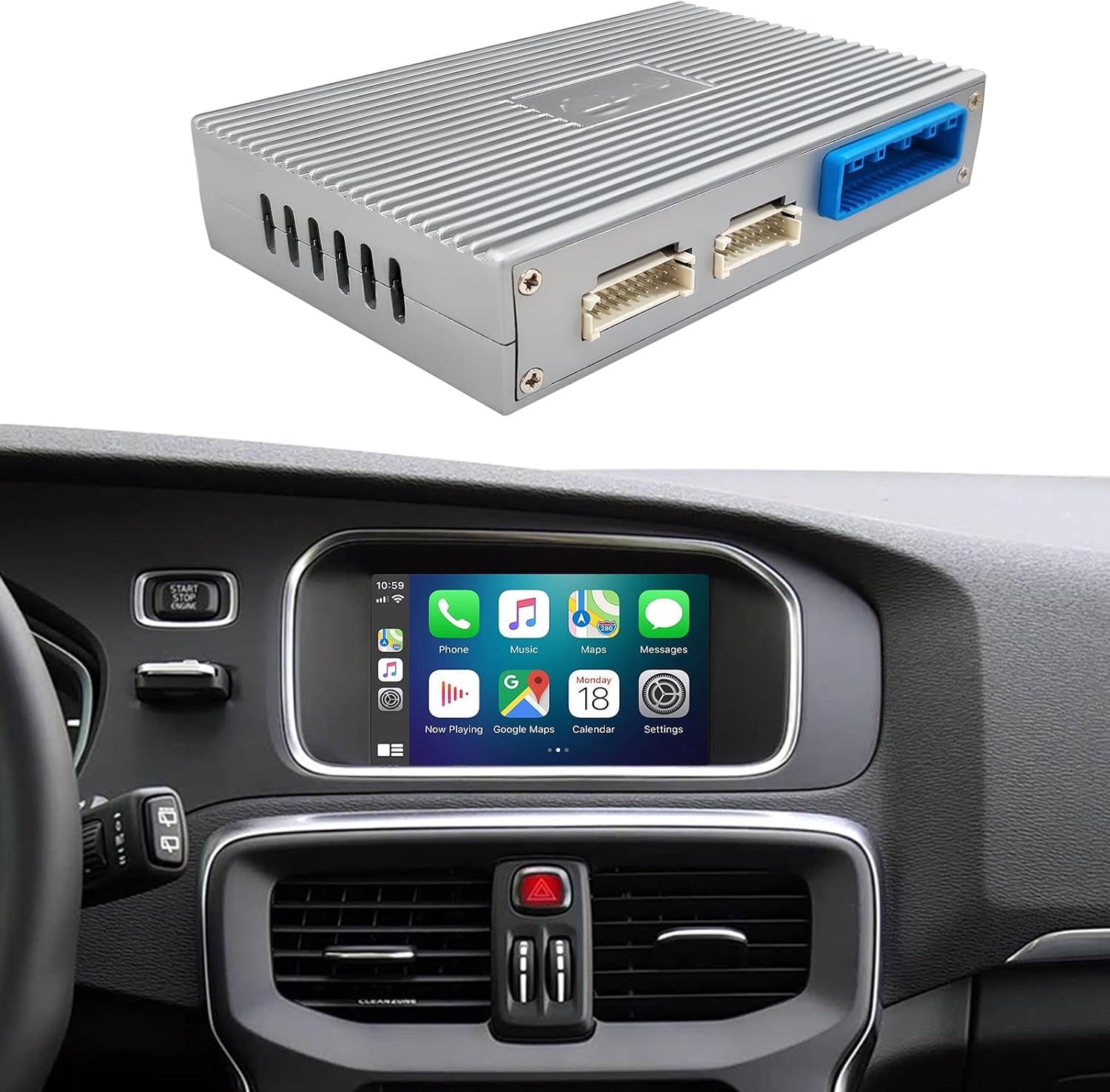 EZoneTronics Wireless CarPlay & Android Auto Retrofit Kit Decoder Box voor Volvo V40 V60 S60 XC60 V70 XC70 S80 2010-2015 voor OEM 7'' scherm Plug & Play Upgrade Carplay Adapter met SWC WLAN BT Siri