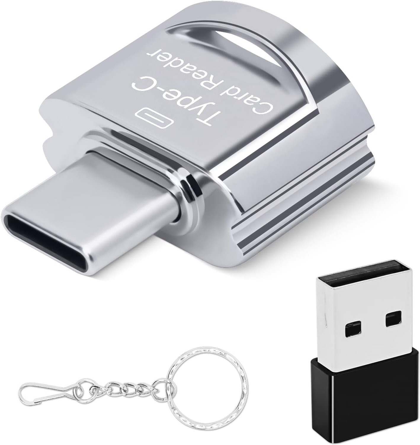 USB C Micro SD-kaartlezer, TF naar USB C adapter compatibel met MacBook, laptops, Android-telefoons, zilverachtig