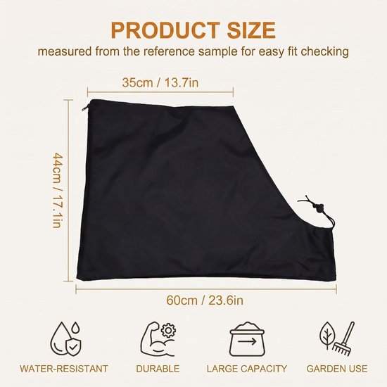 1 x Oxford stoffen bladblazerzak, opvangzak voor tuinstofzuiger (45 x 63 cm, zwart) — afbeelding 2