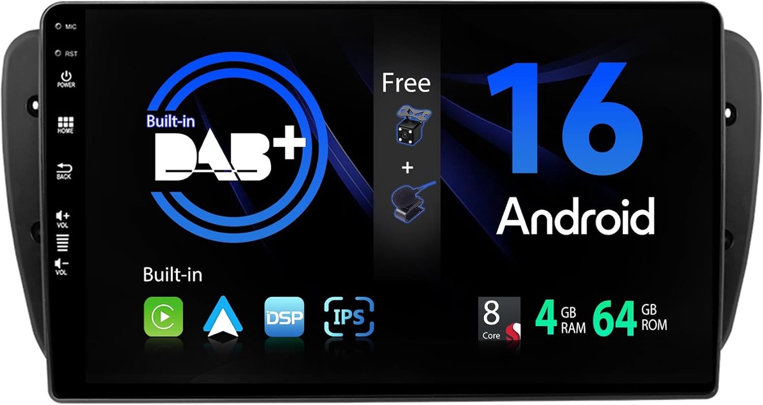 SXAUTO【Ingebouwde DAB】Android 14 IPS autoradio voor Seat Ibiza 6J (2009-2014) - Draadloos CarPlay/Android Auto - LED Camera + MIC - 4G+64G - 9 Inch 2 Din - AHD Stuurwiel 360-CAM Fast-boot WIFI DSP