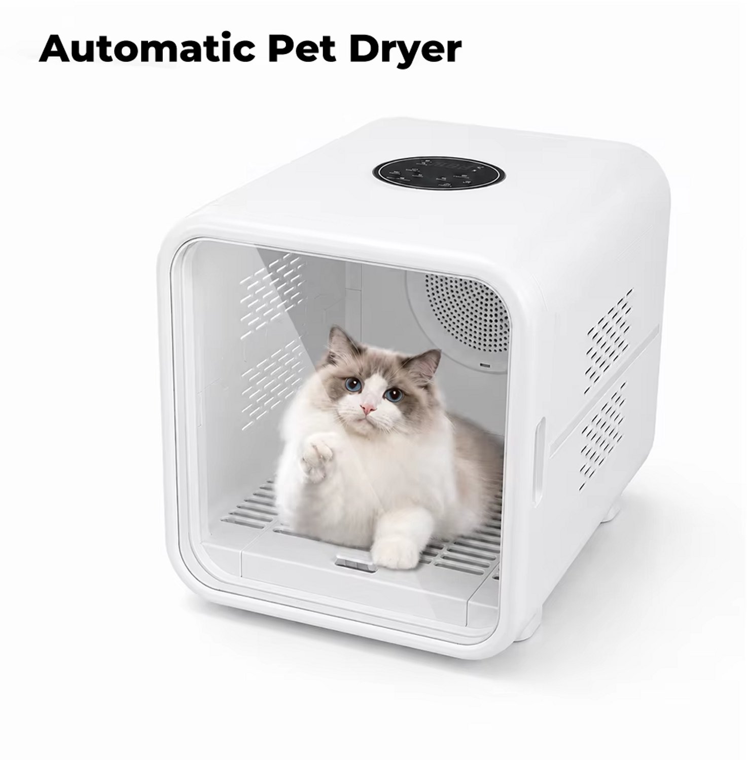 CreateEcom waterblazer - hondenfohn - droogbox - 62L Huisdierdroogbox - Slimme Automatische Droogfunctie met Constante Temperatuur - Ultra Stille Snelle Droging - Steriliseerbare Huisdierhaardrogerbox - Voor Kat Kleine Middelgrote Hond - 38x55x40 cm