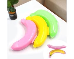 Set van 3 Bananendozen - Plastic Banaan Bewaarbox - Beschermhoes voor Bananen - Handige Fruitcontainer - Banaan Vorm - Opbergdoos voor Onderweg - geel,groen en roze