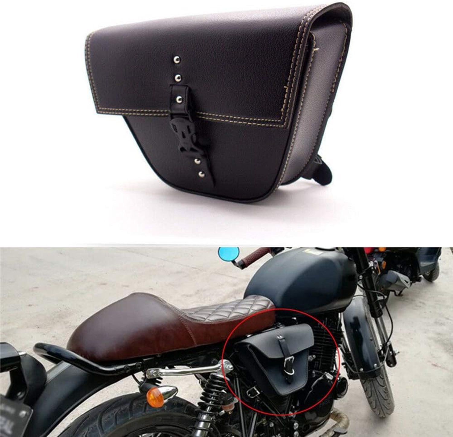 Motorfiets Side Zadeltas,Driehoek Synthetische Lederen Motorfiets Tas Voor Cafe Racer ATV Fietsen