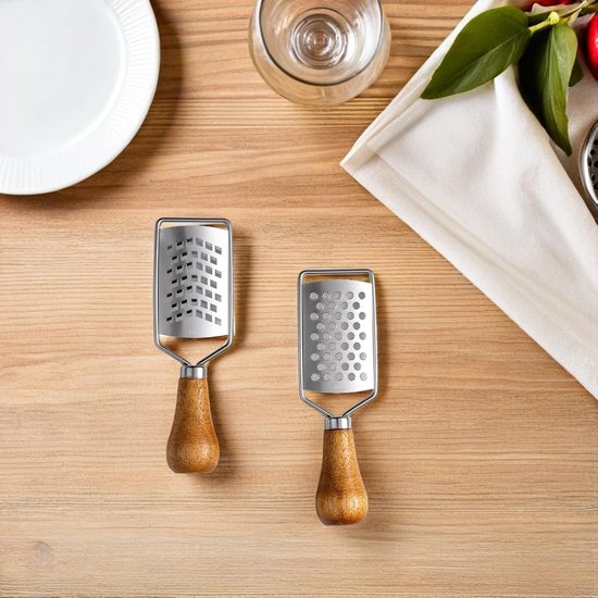 6 Stuks Delige Rvs Kaasrasp met Houten Handvat Mini Groentesnijder Bakrasp Zester Compact Ergonomisch voor Kaas Gember Knoflook Groenten Chocolade — afbeelding 4