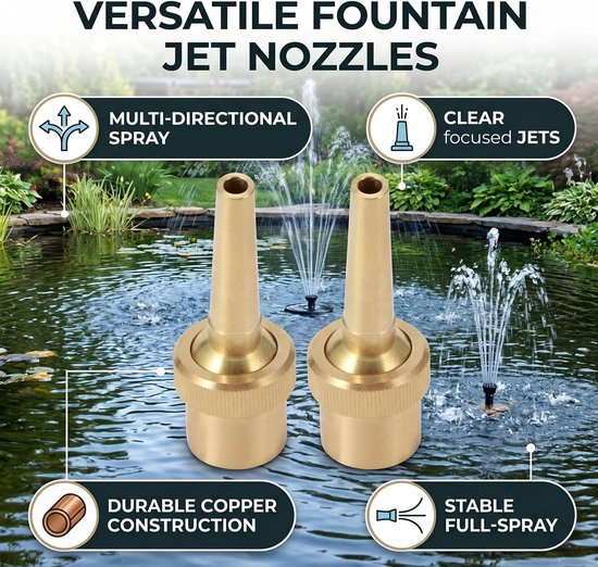 2 Stuks 3/4in Messing Fonteinmondstuk, DN20 Verstelbare Richting Jet Waterfontein Koperen Spray Sprinkler Sproeikop voor Tuinvijver Landschap — afbeelding 3