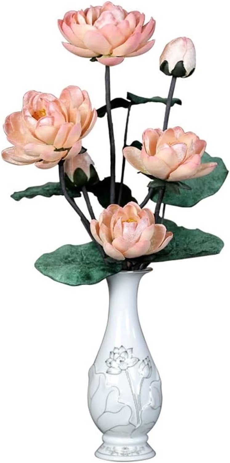 Kunstbloemen Kunstmatige lotusbloem Fake Flower met vaas gesimuleerde lotusbloemregeling for kantoorwoning Decoratieve
