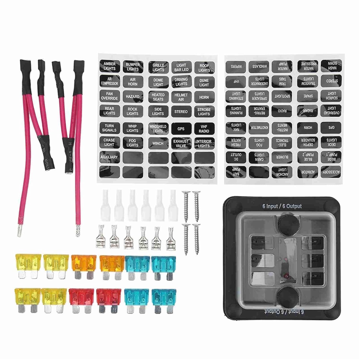 6-weg zekeringblok ATO ATC zekeringkast 12 V 32 V verzegelde LED-indicatorpaneel pc stofkap vergulde koperen terminals voor scheepsboot RV automotive vrachtwagen jacht