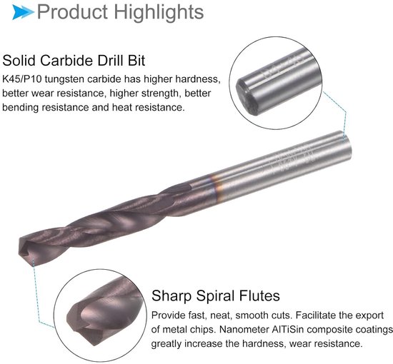 Harde metalen boorpunt 3,4 mm diameter AlTiSin gecoat K45/P10 wolfraam hardmetaal draait boorkoppen - (gebruik: voor gehard staal roestvrij stalen legering) 1 stuk — afbeelding 5