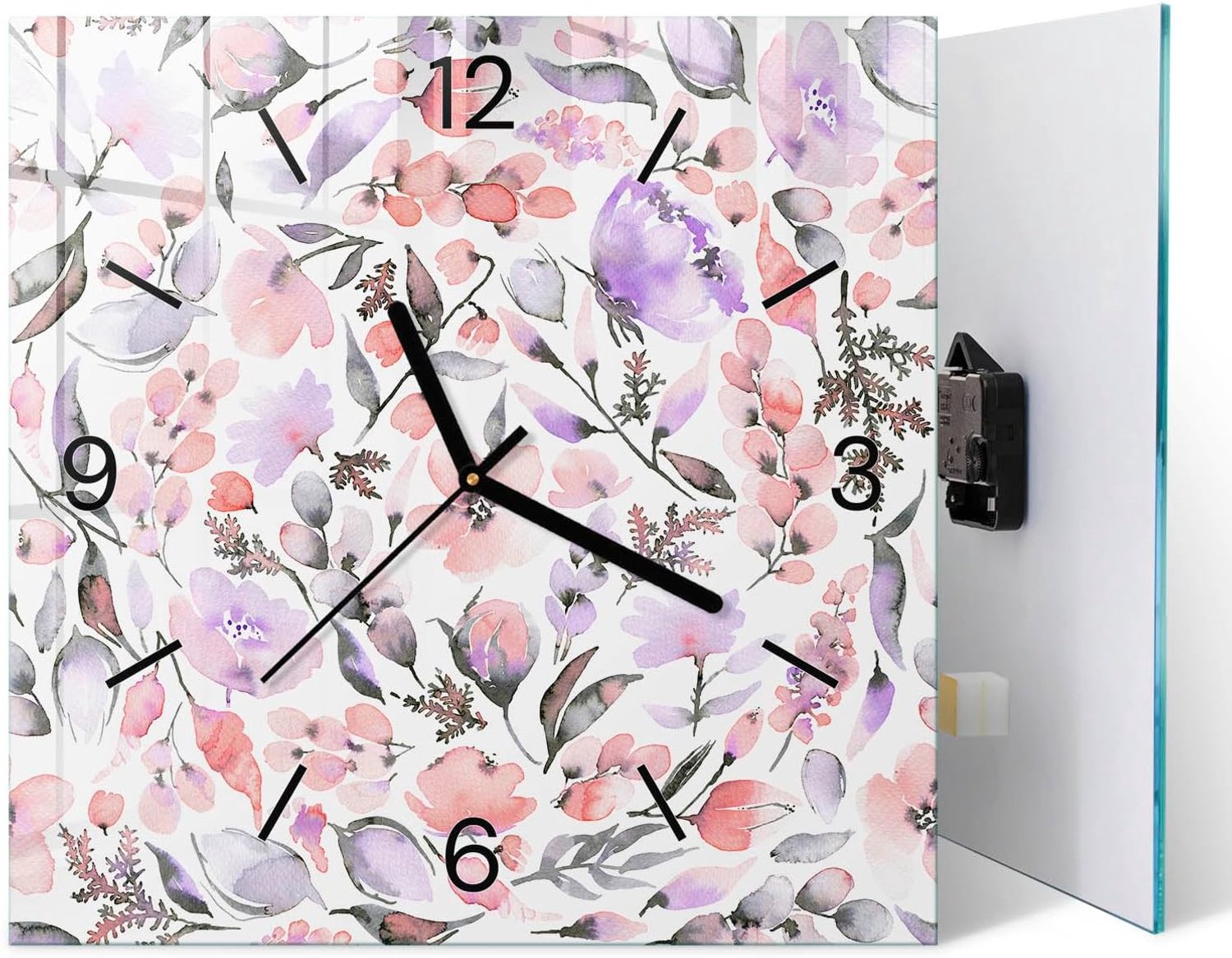 Gehard glazen wandklok 30x30 cm | Bloemenpatroon