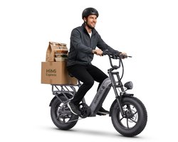 HillMiles Mile Link 1 Ebike 250W, max 25 km/u, 48V 18Ah batterij, 16×4" brede banden, hydraulische schijfremmen, sterke achterdrager, geschikt voor bezorging en stadsgebruik, grijs