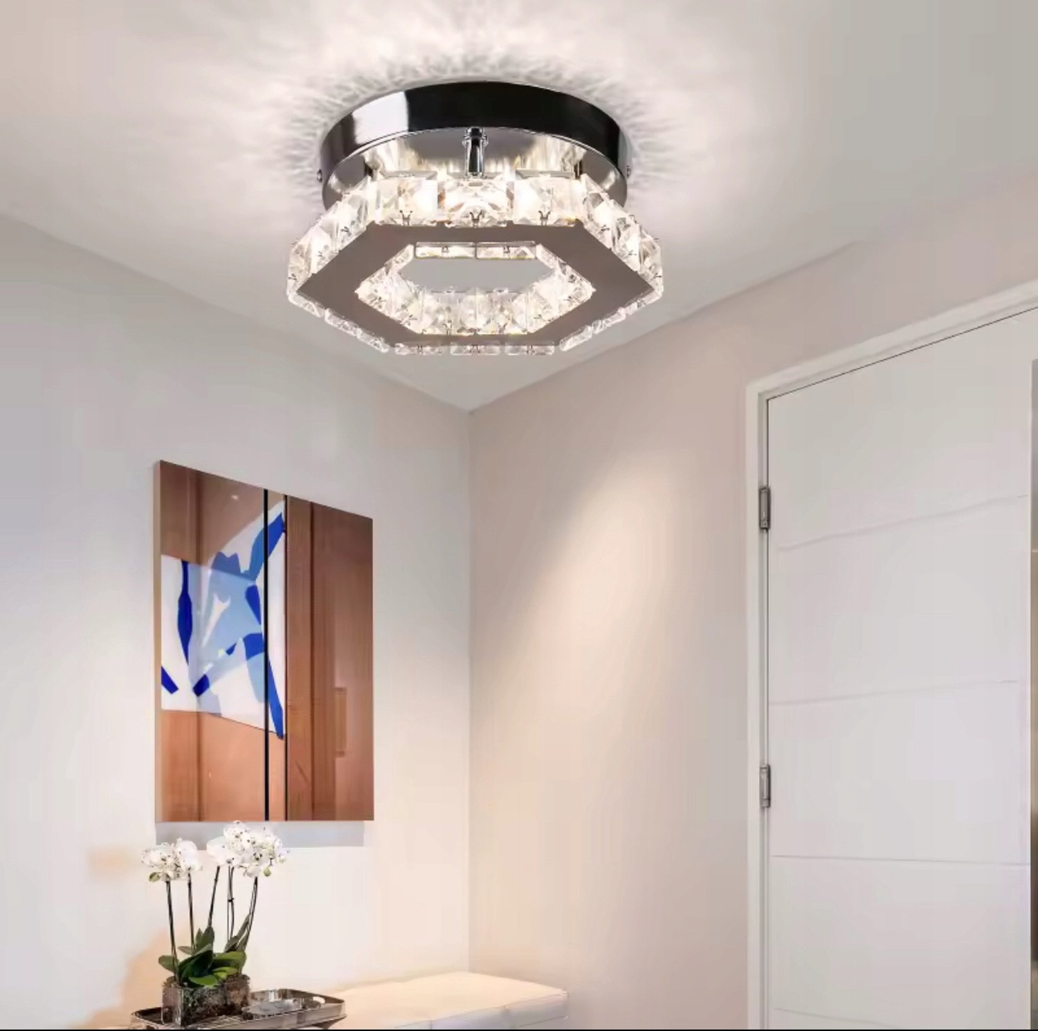 Moderne Kristallen Plafondlamp LED - Chroom - 3 Kleuren