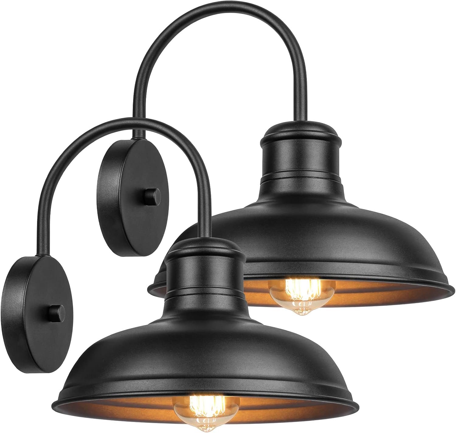 Set van 2 matte zwarte buitenwandlampen, moderne boerderijverlichting voor veranda, wandmontage, industriële gooseneck muurkunst, buitenverlichting E26 voor garage, voordeur, entree, badkamer, deur