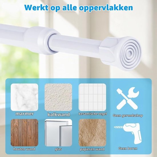 6 Stuks Telescopische Klemstangen - Uittrekbare Spanklemstangen voor Gordijnen, Boekenplanken en DIY Planken - Wit, 40-70 cm — afbeelding 4