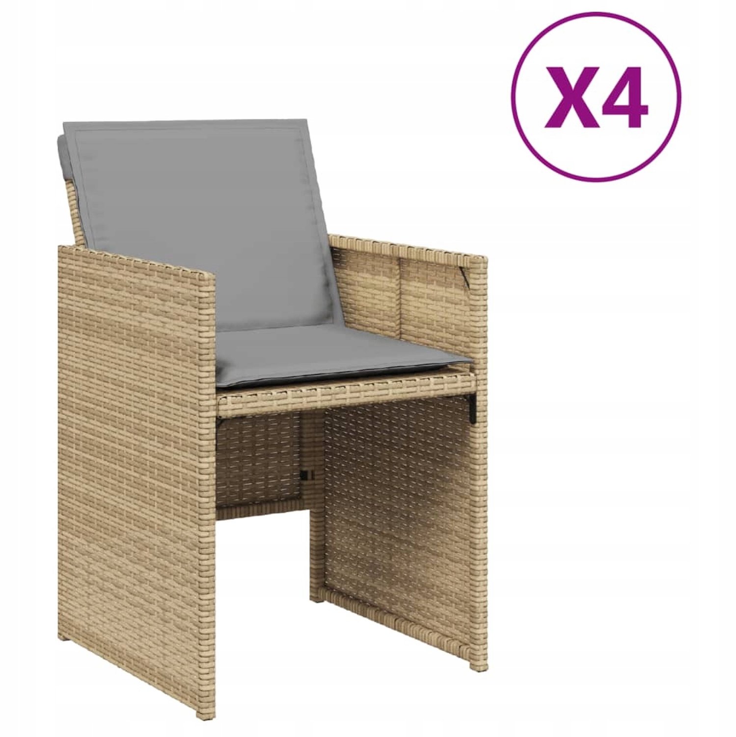 4x Tuinstoelen met Kussens - Polyrattan Set voor Balkon & Tuin