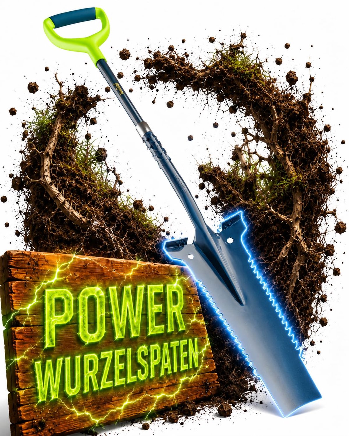 halmland Professionele wortelspade met wortelzaag, spade voor in de tuin van koolstofstaal en glasvezel, robuuste - ShopVlot
