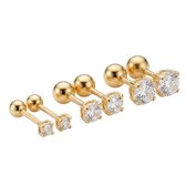 Set van 3 paar goudkleurige oorknopjes voor dames – Met ronde transparante steentjes in oplopende maten oorbellen – Tijdloze studs met glanzende afwerking
